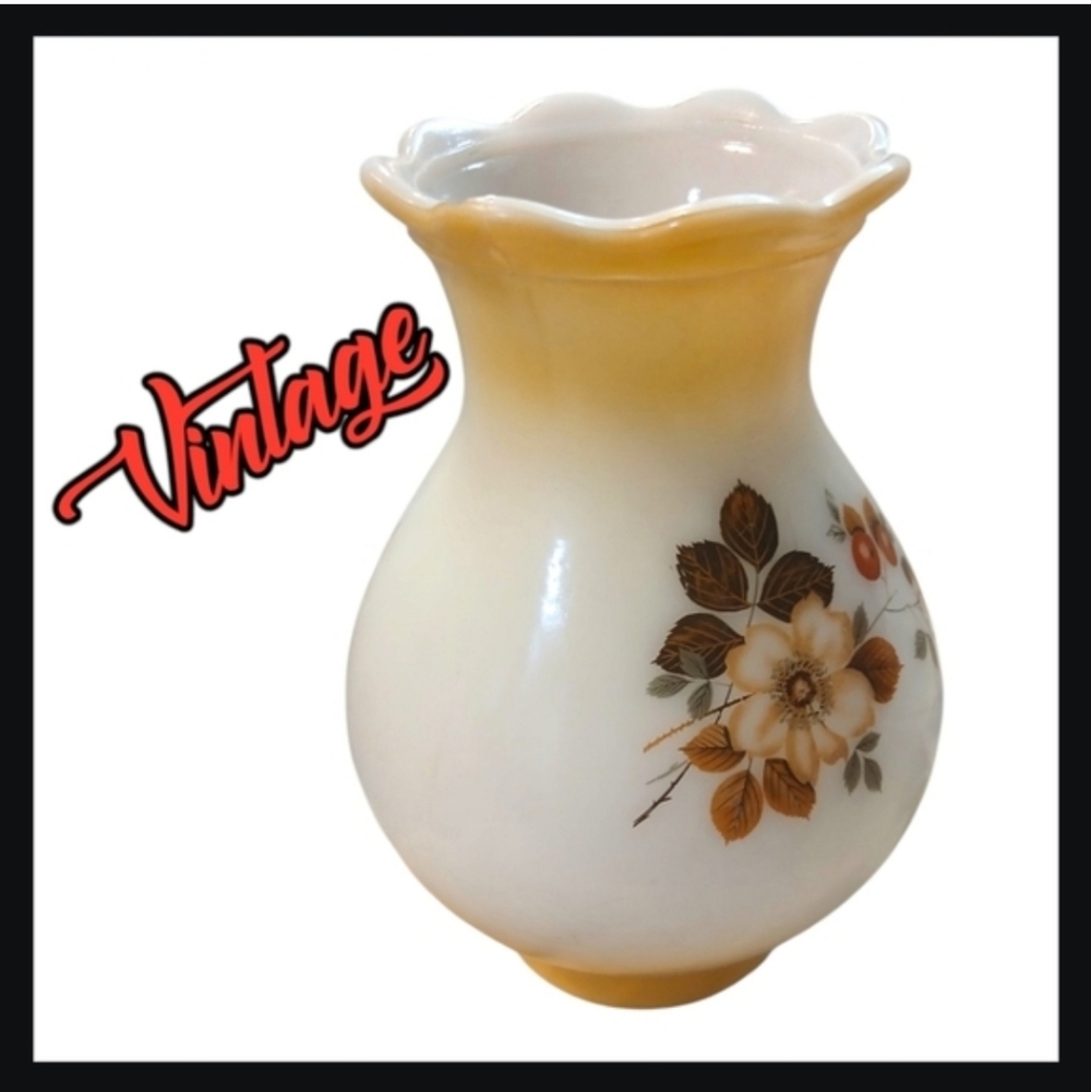 Vintage Milk Glass Hurricane Lamp Shade Ombre | Floral Amber | Romantic Cottage